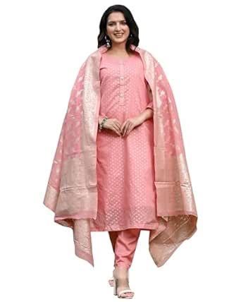 Buy Peachmode Pink Woven Design Banarasi Silk Kurta Set at Amazon.in