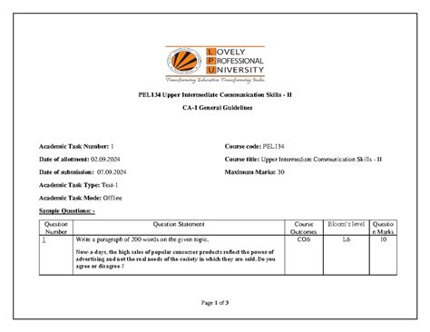 A45340830 26 2024 CA 1 sample - Page 1 of 3 PEL134 Upper Intermediate ...
