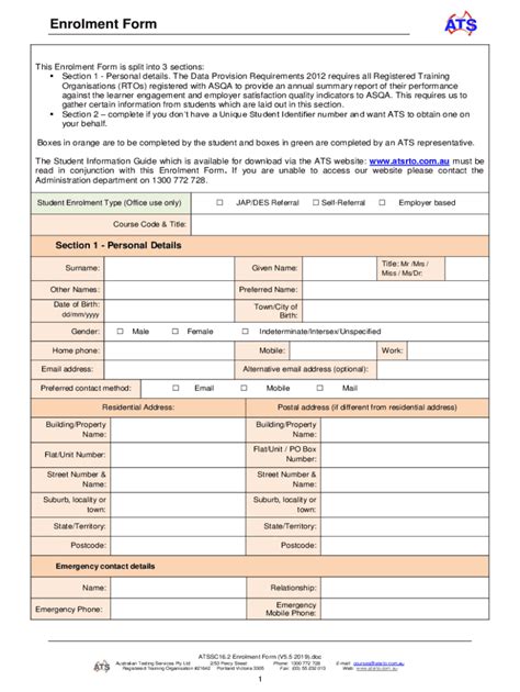 Fillable Online Enrolment Form - atsrto.com.au Fax Email Print - pdfFiller
