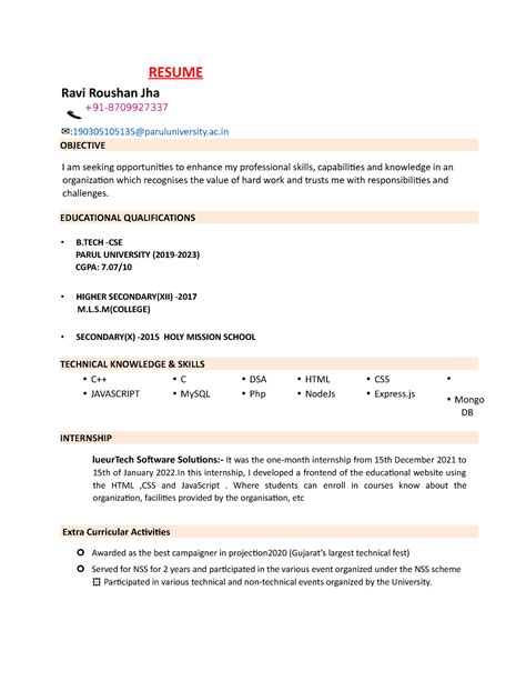 Ravi Resume R) - RESUME Ravi Roushan Jha +91- :190305105135 ...