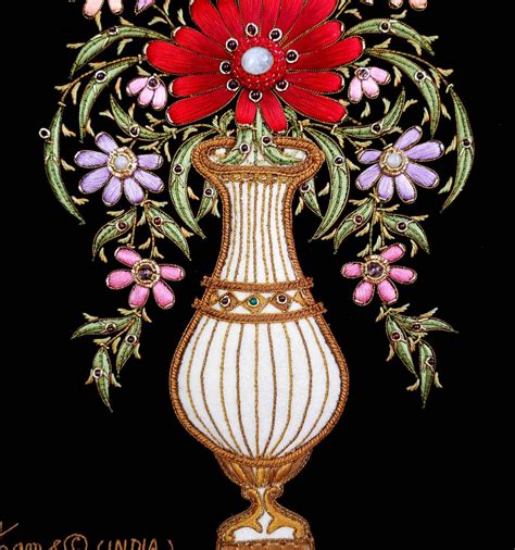 Hand embroidered silk flowers in vase, botanical wall art, floral wall ...