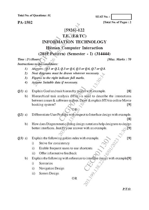 Human Computer Interaction T.E.(IT)(2019 PAT.)(Semester - I) Nov Dec ...