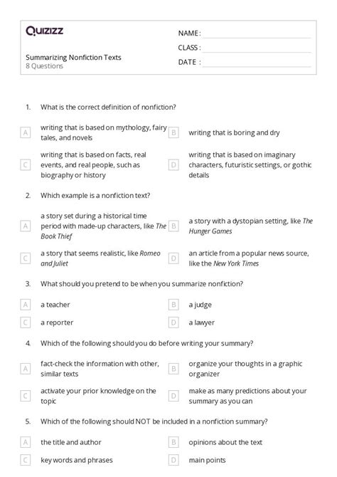 50+ Summarizing Nonfiction Texts worksheets for 8th Class on Quizizz ...