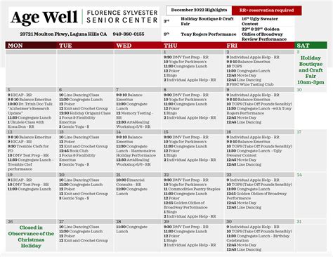 Florence Sylvester December Events | Age Well Senior Services