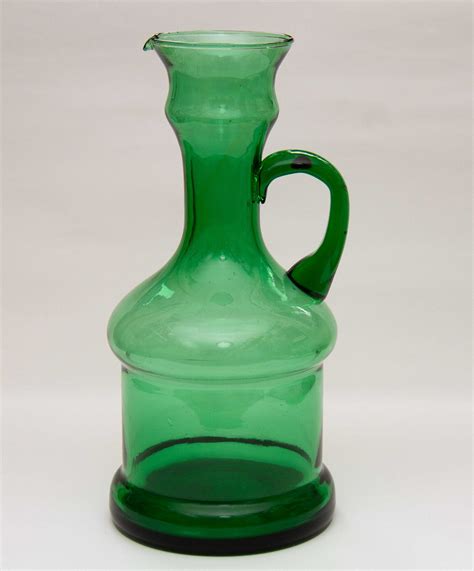 Tall Hand Blown Green Glass Pitcher Vintage Water/Fruit Juice Jug ...