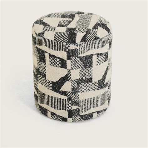 Textured Pattern Printed Fabric Ottomans Footstools | Pouffe | Black ...