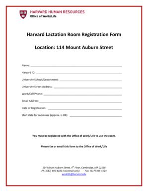 2015-2026 Harvard University Lactation Room Registration Form - Blank ...