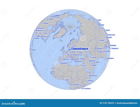 Map Showing Copenhagen,Denmark on the World Map. Stock Illustration - Illustration of blue ...