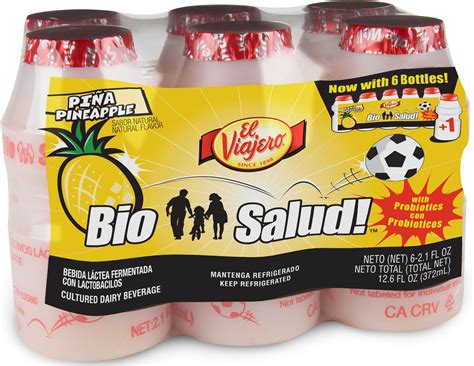 El Viajero BioSalud! Pineapple Cultured Dairy Beverage, 2.1 fl oz, 6 ...
