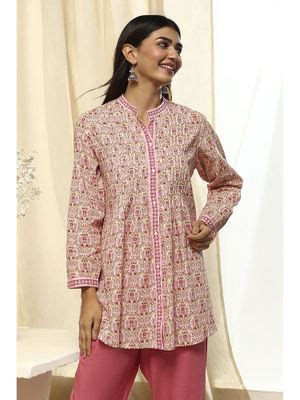 Buy Biba Womens Pink Cotton Relaxed Printed Short Kurtis (32) Online