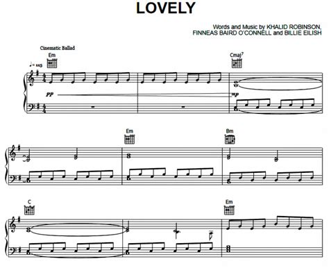 Billie Eilish - Lovely Free Sheet Music PDF for Piano | The Piano Notes
