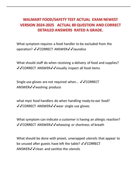 WALMART FOOD/SAFETY TEST ACTUAL EXAM NEWEST VERSION ACTUAL 80 QUESTION ...