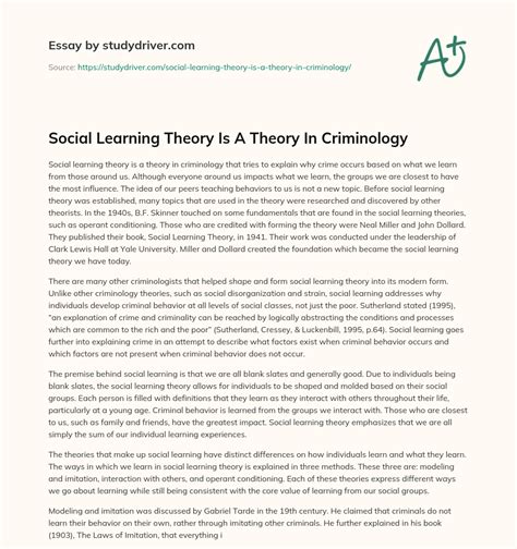 Social Learning Theory Is A Theory In Criminology - Free Essay Example ...