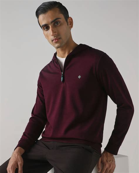 Maroon Half Zip Slim Fit Hoodie