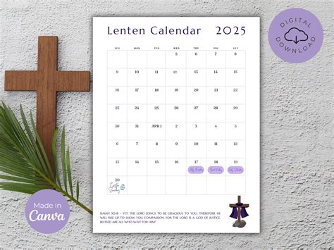 Lent Calendar 2025 Printable | Calendar Printable