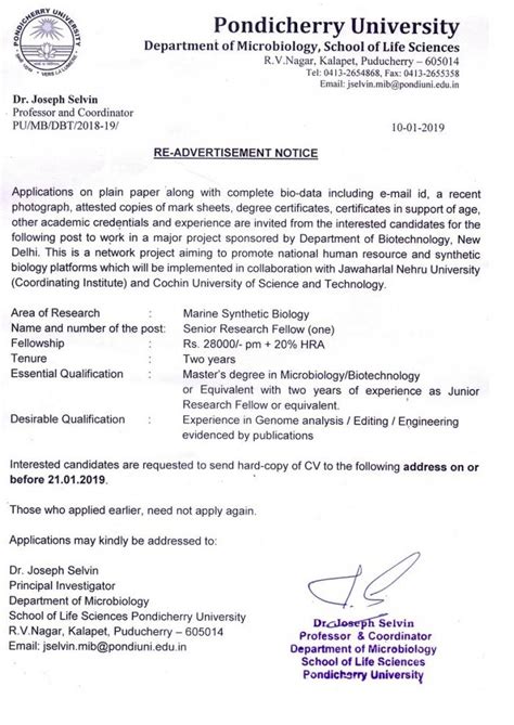Re-Advertisement Notice for Post of Senior Research Fellow - Dept. of ...