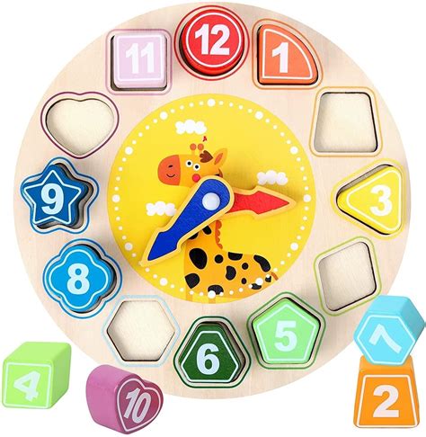 Buy CHANNAPATNA TOYS Wooden Shape Color Sorting Clock Teaching Time ...