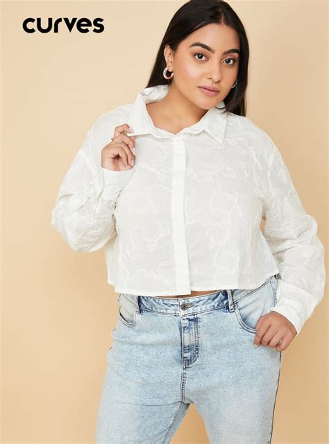 Buy Women Embroidered Boxy Fit Crop Shirt Online at just Rs. 999.0 ...