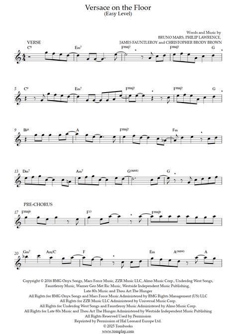 Versace on the Floor (Leichte Stufe, Alt-Sax) (Bruno Mars) - Noten für ...