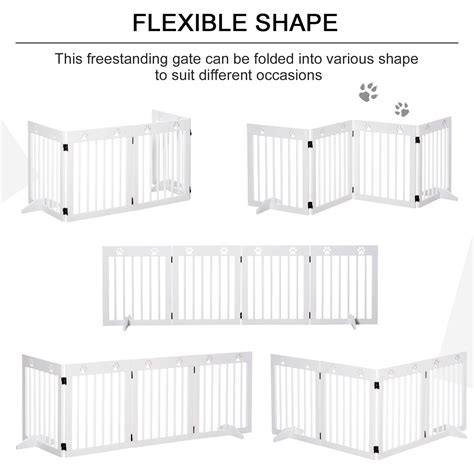 Buy PawHut Freestanding Pet Gate, Wooden Dog Barrier, Folding Safety ...