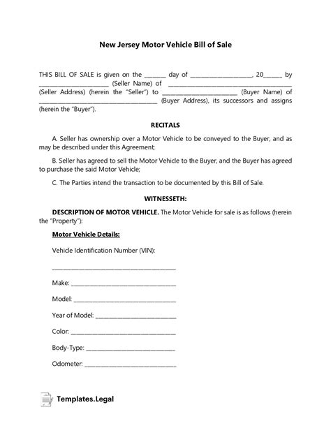 New Jersey Bill of Sale Templates [Free] (Word, PDF, ODT)