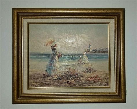 Original Oil Painting, Beach Victorian Women Child Lighthouse, Signed J MILLER | #3003380141