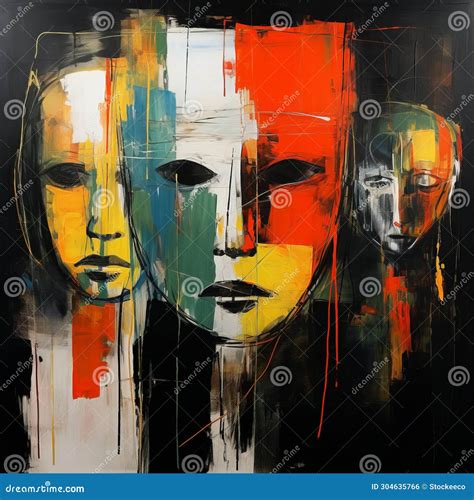 Neo-expressionism Art: Three Masks in Dark Chiaroscuro with Urban ...