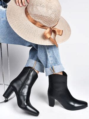 Buy SHUZ TOUCH Black Block Heel Ankle Length Boots Online