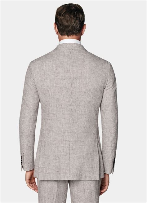 Light Taupe Checked Tailored Fit Havana Suit in Linen Polyamide ...