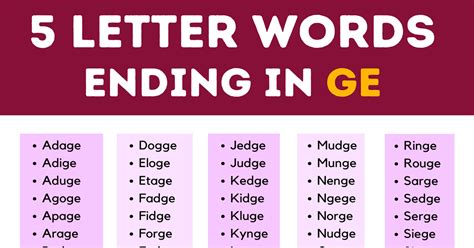 118 Useful Examples of 5 Letter Words Ending in GE • 7ESL
