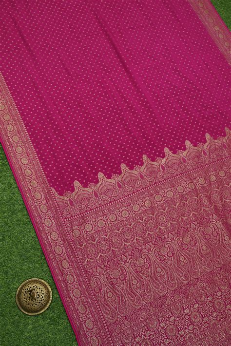 Magenta Booti Crepe Silk Handloom Banarasi Saree - Sacred Weaves ...