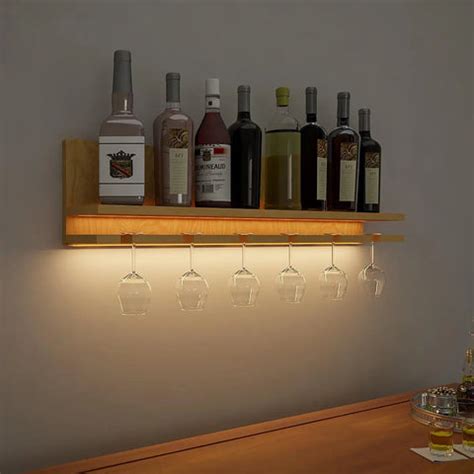 Aesthetic Backlit MDF Bar Wall Shelf / Mini Bar Cabinet (Light Oak FIn ...