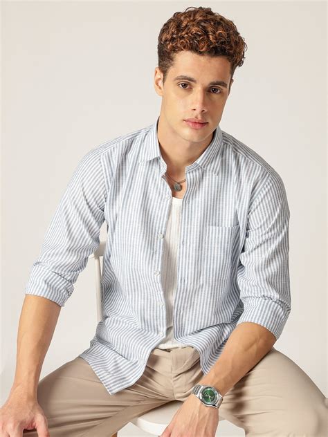 White & Blue: Vertical Stripes Regular Fit Formal Shirt - Smart Fit ...