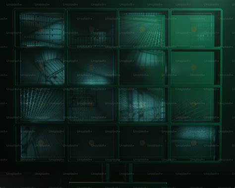 Surveillance monitor displays various feeds in grid layout. photo ...