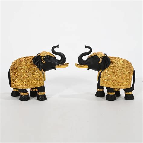 Buy Lamcy Plaza Resin Gold & Black Elephant Statue Showpiece 8 Inches ...