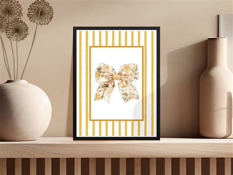 Lark Manor Golden Stripes with Floral Bow Design Home Interior Framed ...