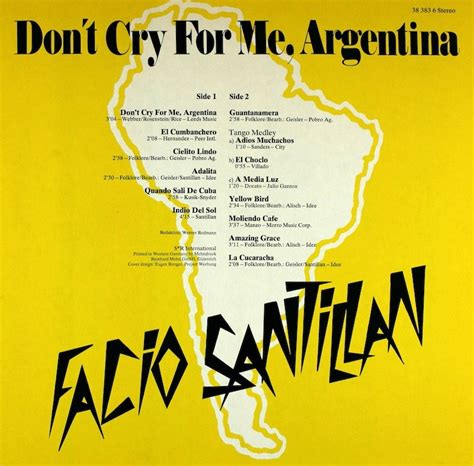 Facio Santillan. Don't Cry For Me, Argentina – Bertelsmann Vinyl Collection