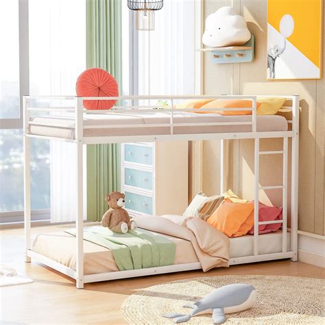 Amazon.com: BOVZA Twin Over Twin Low Bunk Bed, Metal Bunk Bed Sturdy ...