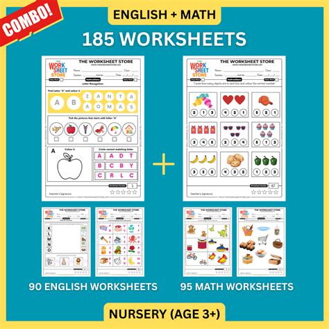 Math & English Worksheets Set for Nursery (Age 3+) | 185 Pages – The ...
