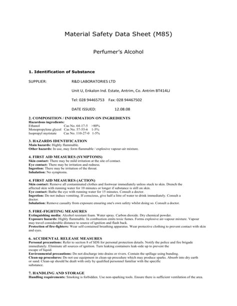 MATERIAL SAFETY DATA SHEET ISOPROPYL ALCOHOL 70 | 7petals.in