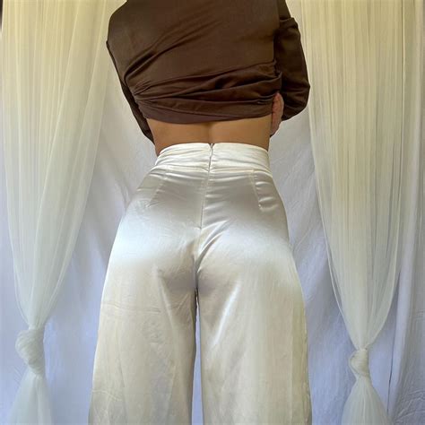 Meshki Satin Palazzo Pants Super glam white satin... | Depop