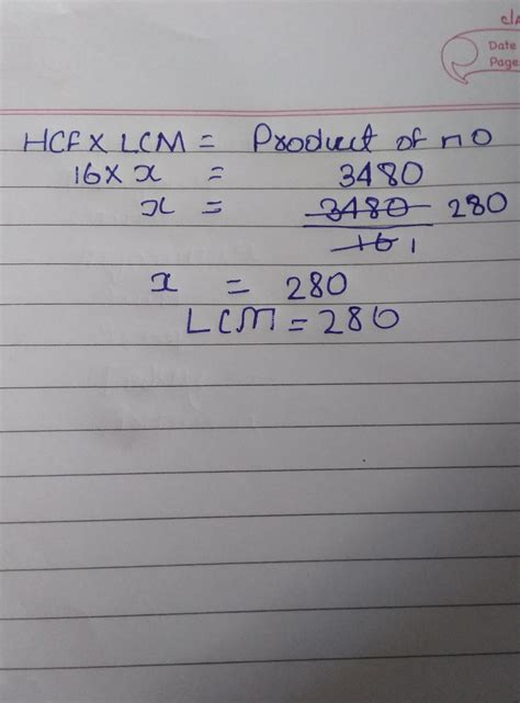 HCF of two number is 16 and their product is 3840,find the LCM - Brainly.in