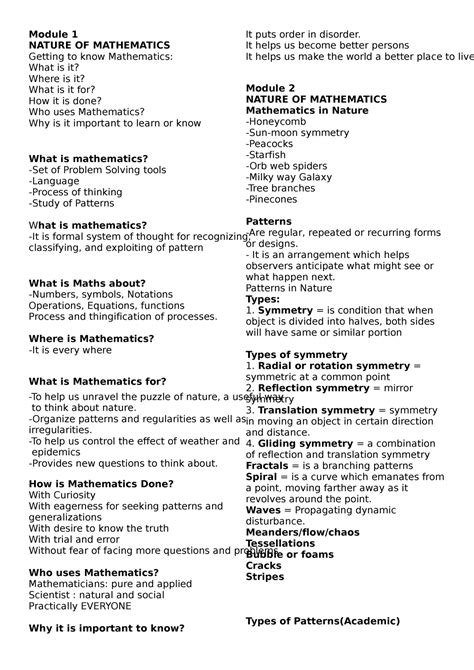 Mathematics IN THE Modern World Prelims Reviewer - Module 1 NATURE OF MATHEMATICS Getting to ...
