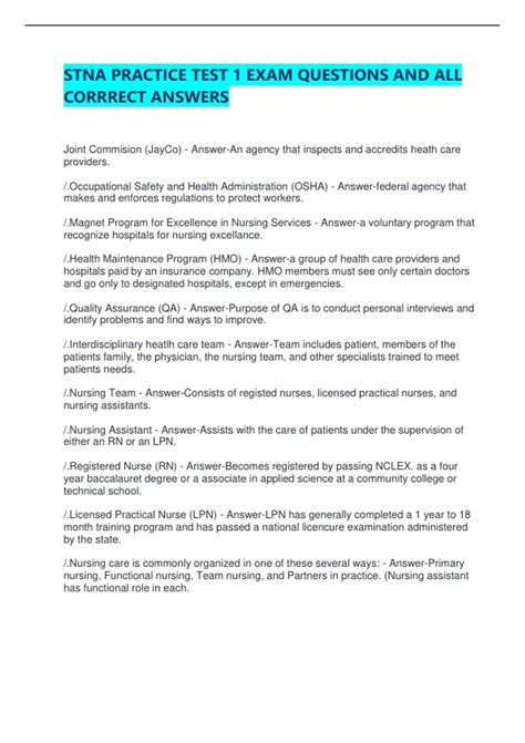 STNA PRACTICE TEST 1 EXAM QUESTIONS AND ALL CORRRECT ANSWERS - STNA ...