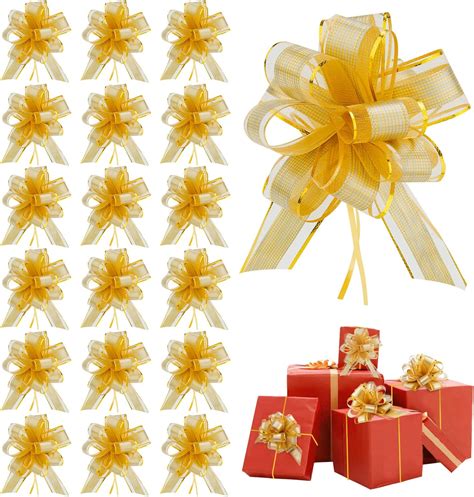 Amazon.com: 20pcs Large Gift Bows, Ribbon Pull Bows with Gold Edge Big ...