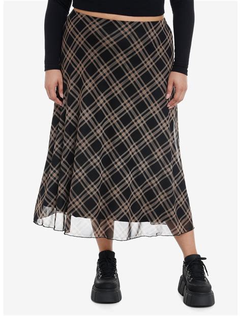Social Collision Black & Brown Plaid Midi Skirt Plus Size | Hot Topic