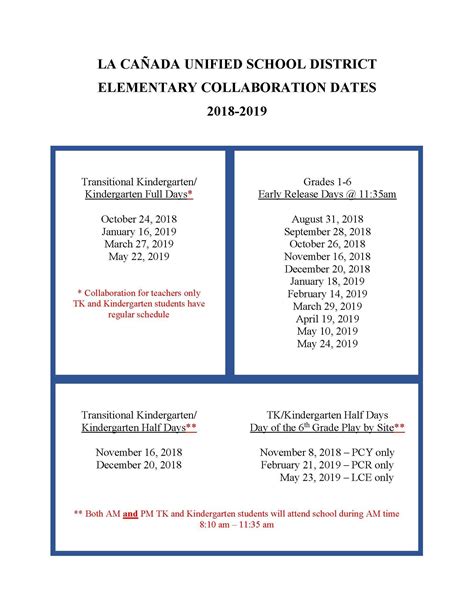 Elementary Collaboration Days – Yearly Calendars – La Cañada Unified ...