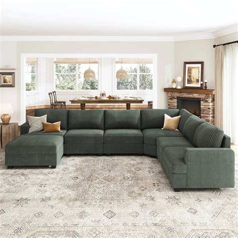 7 Seater Sofa Set: U-Shaped Corduroy Modular Sectional Sofa Set ...