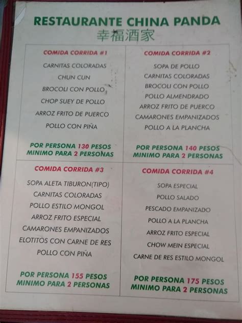 Menu at RESTAURANT CHINA PANDA, Mexicali