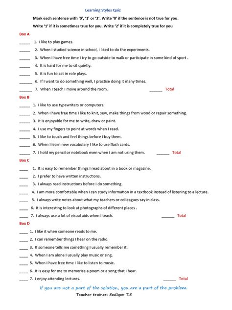 Learning Styles Quiz | PDF
